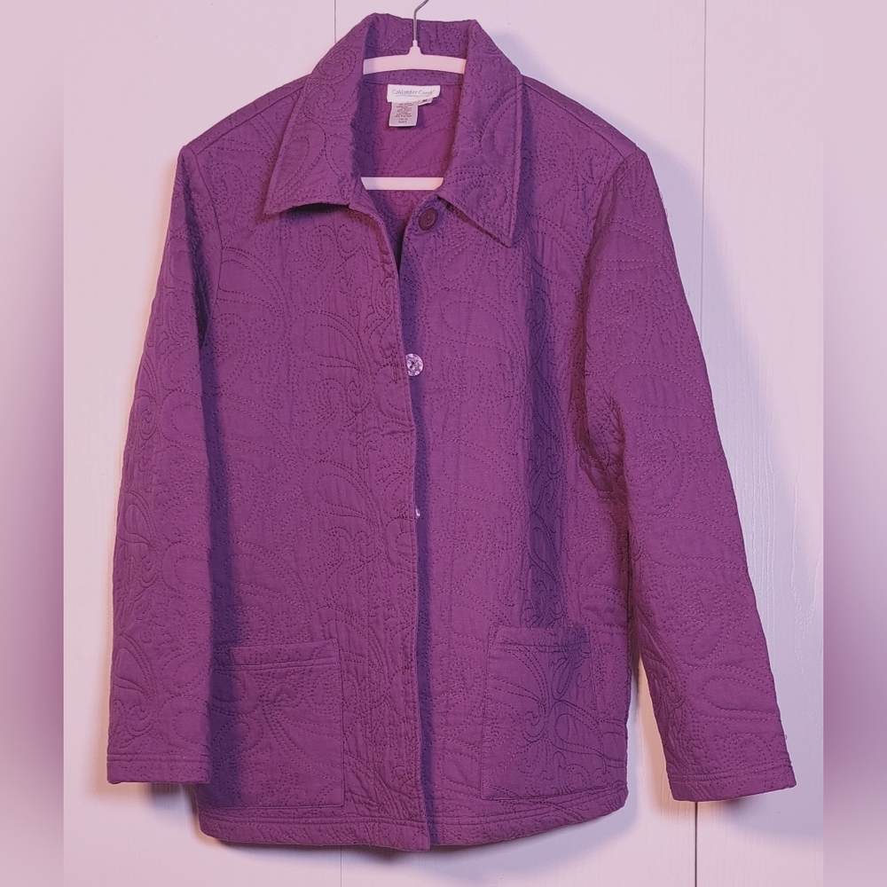 Coldwater Creek Purple Quilted Jacket Size Medium Embroidered Button Front Coat - Picture 6 of 11